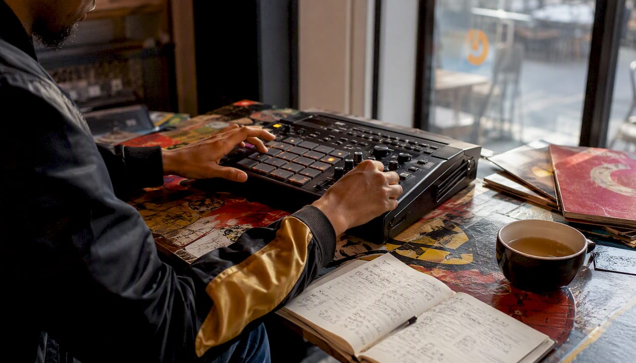 Hands operating Akai MPC-60 sampler