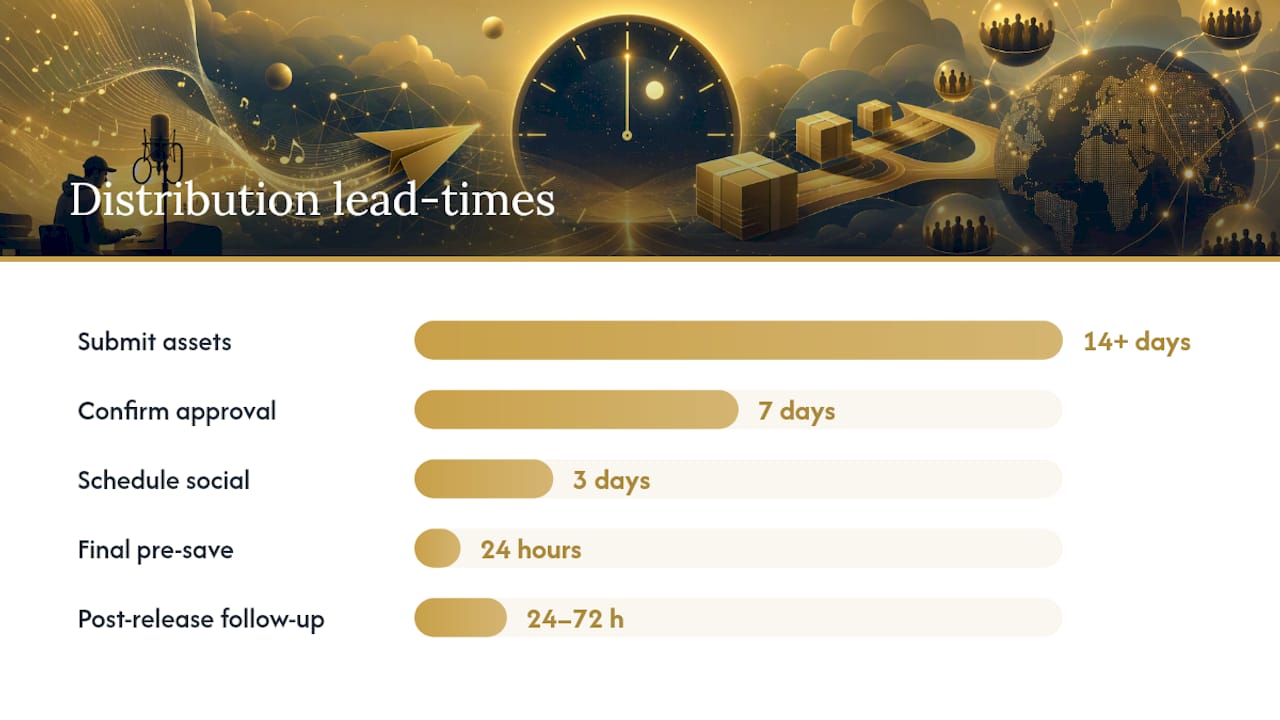 The practical mechanics: distributors, lead times, and pre-saves — overview diagram