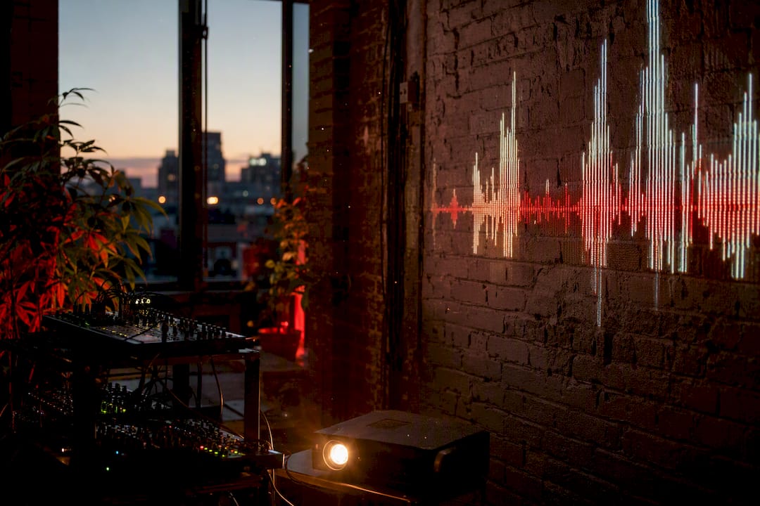 Live audio visualizer projected in studio