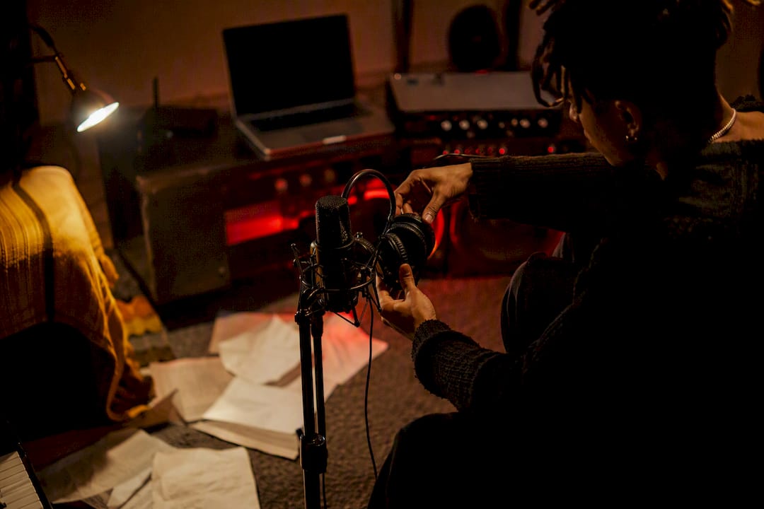 Artist preparing music campaign in studio