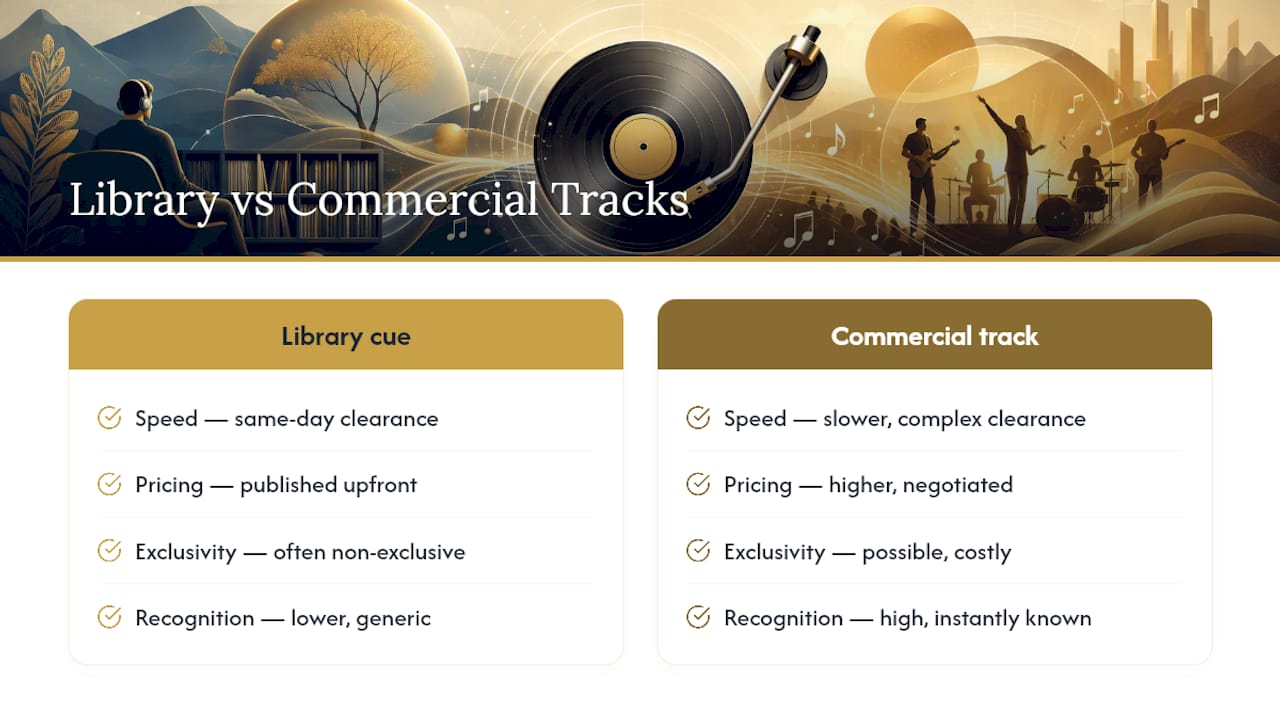 Diagram comparing library cues and commercial tracks