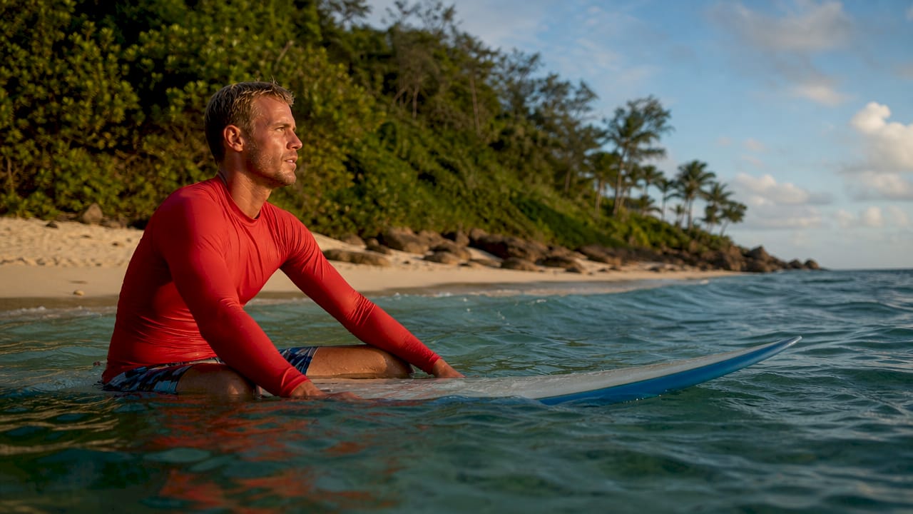Surfer reading waves practicing alone in ocean