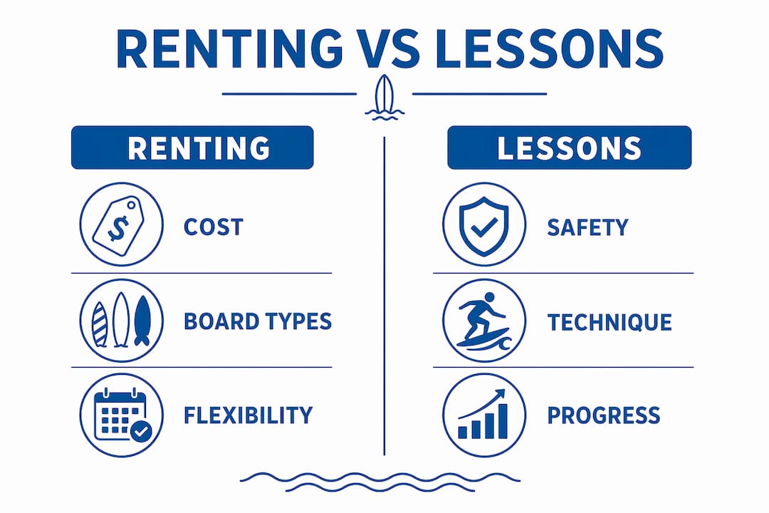 Infographic comparing renting and lessons benefits