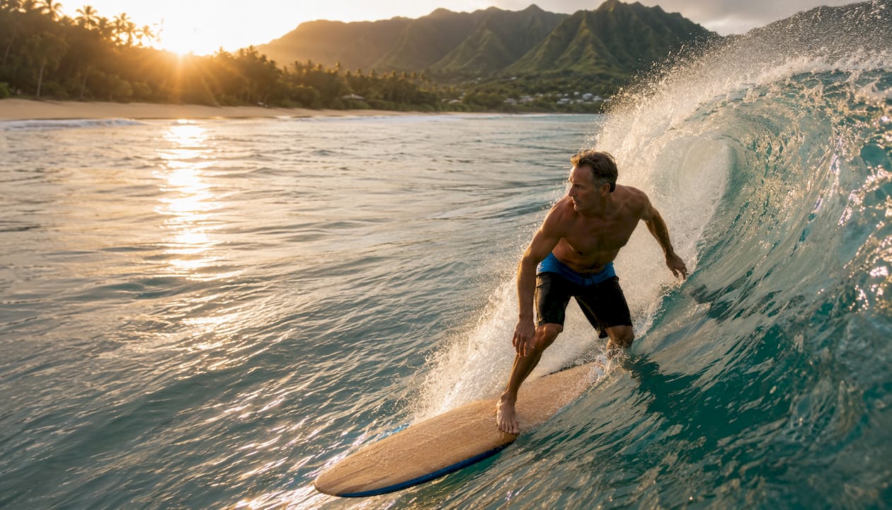 Surfer riding a long wave at point break