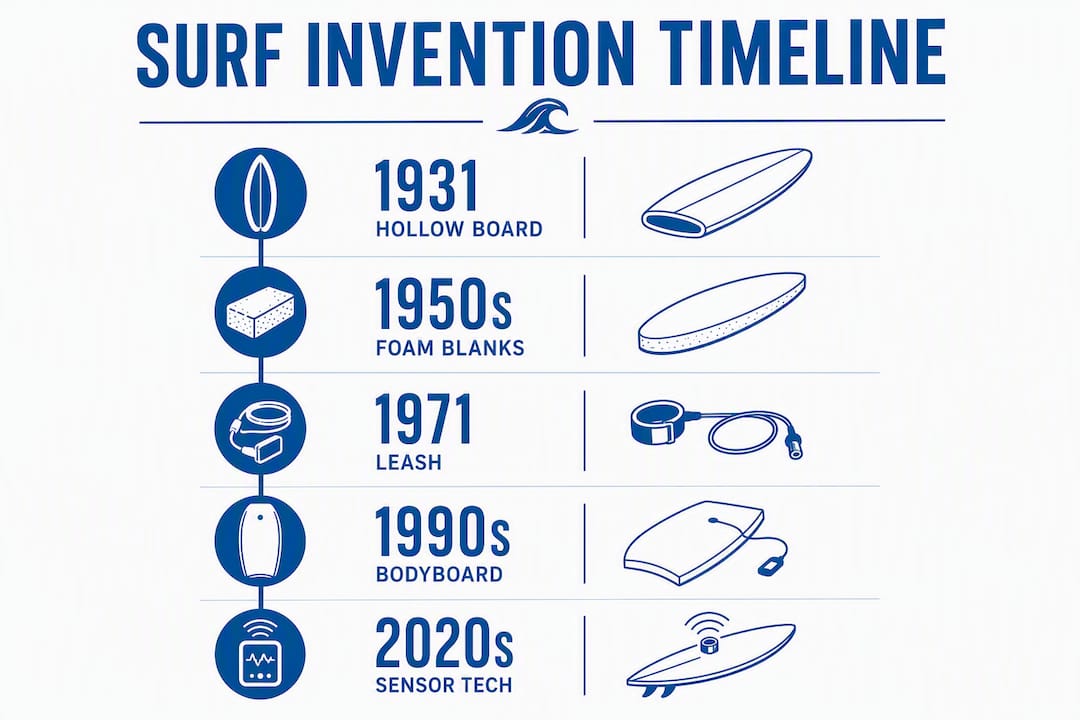 Infographic displaying key surf inventions over time