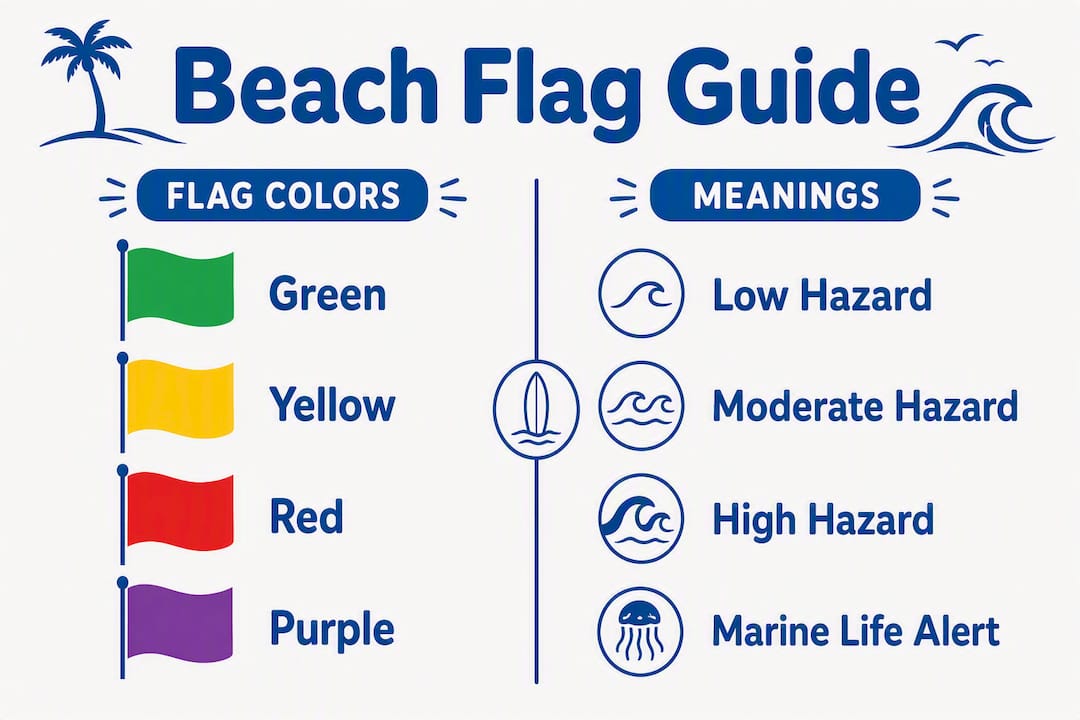 Infographic showing meaning of beach safety flags