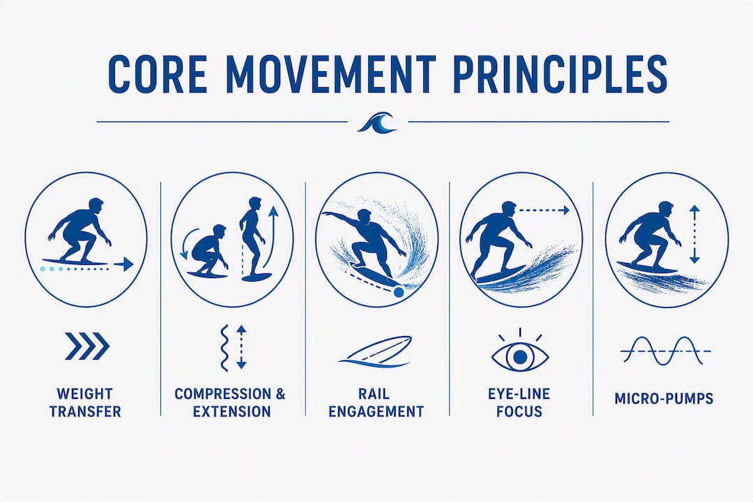 Infographic of core surfing movement principles