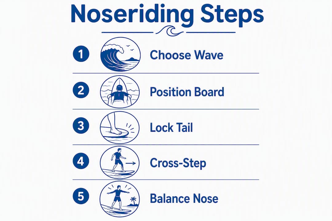 Infographic showing step-by-step noseriding process