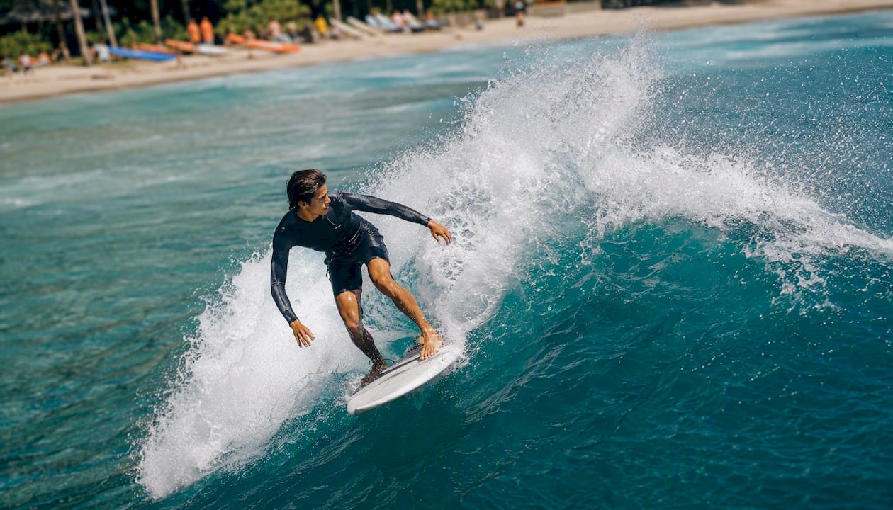 Surfer riding wave frontside stance