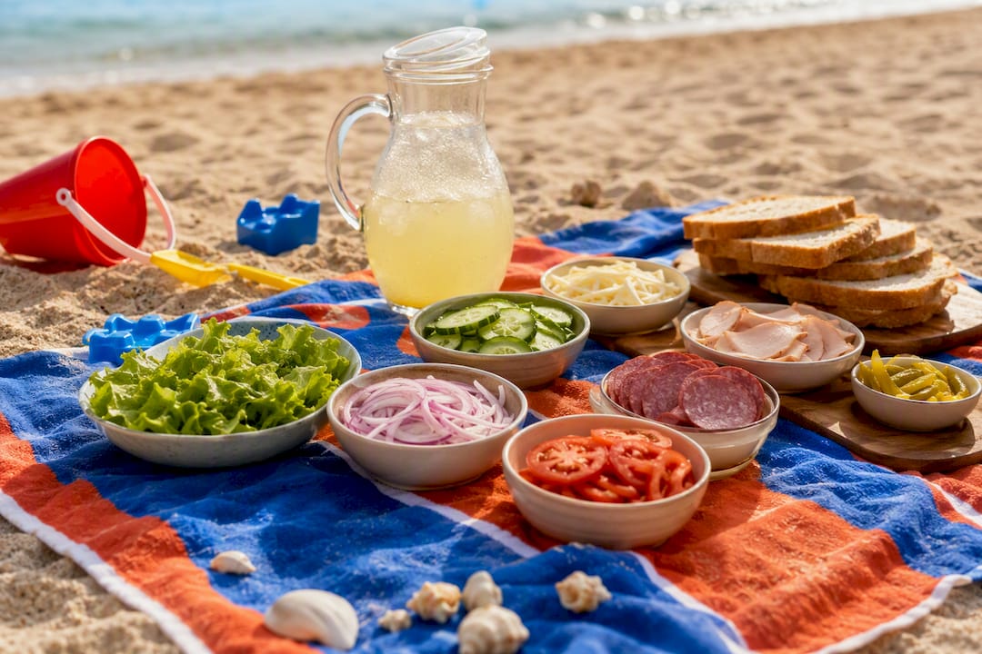 Build-your-own taco station on beach
