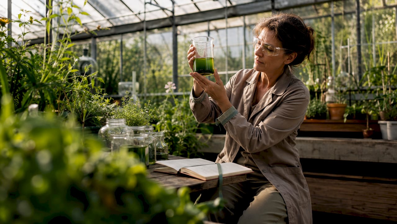 Scientist examining Centella Asiatica extract vial