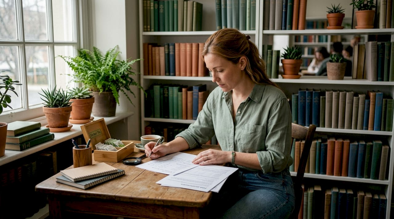 Hands reviewing skincare ingredient lists and FDA guidelines