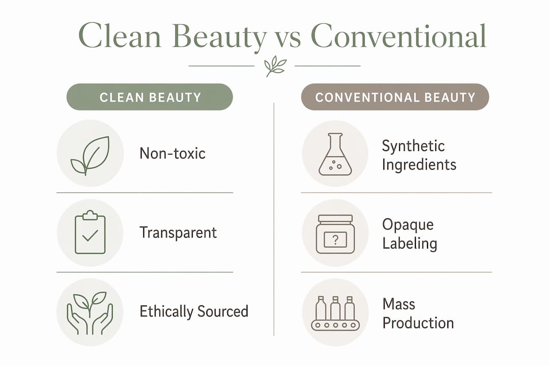 Infographic comparing clean beauty and conventional beauty