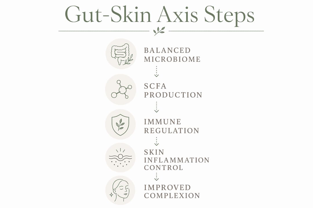 Infographic showing gut-skin axis step flow