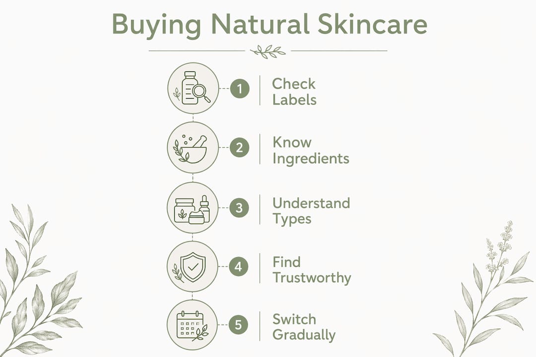 Infographic illustrating steps for buying natural skincare in Lebanon