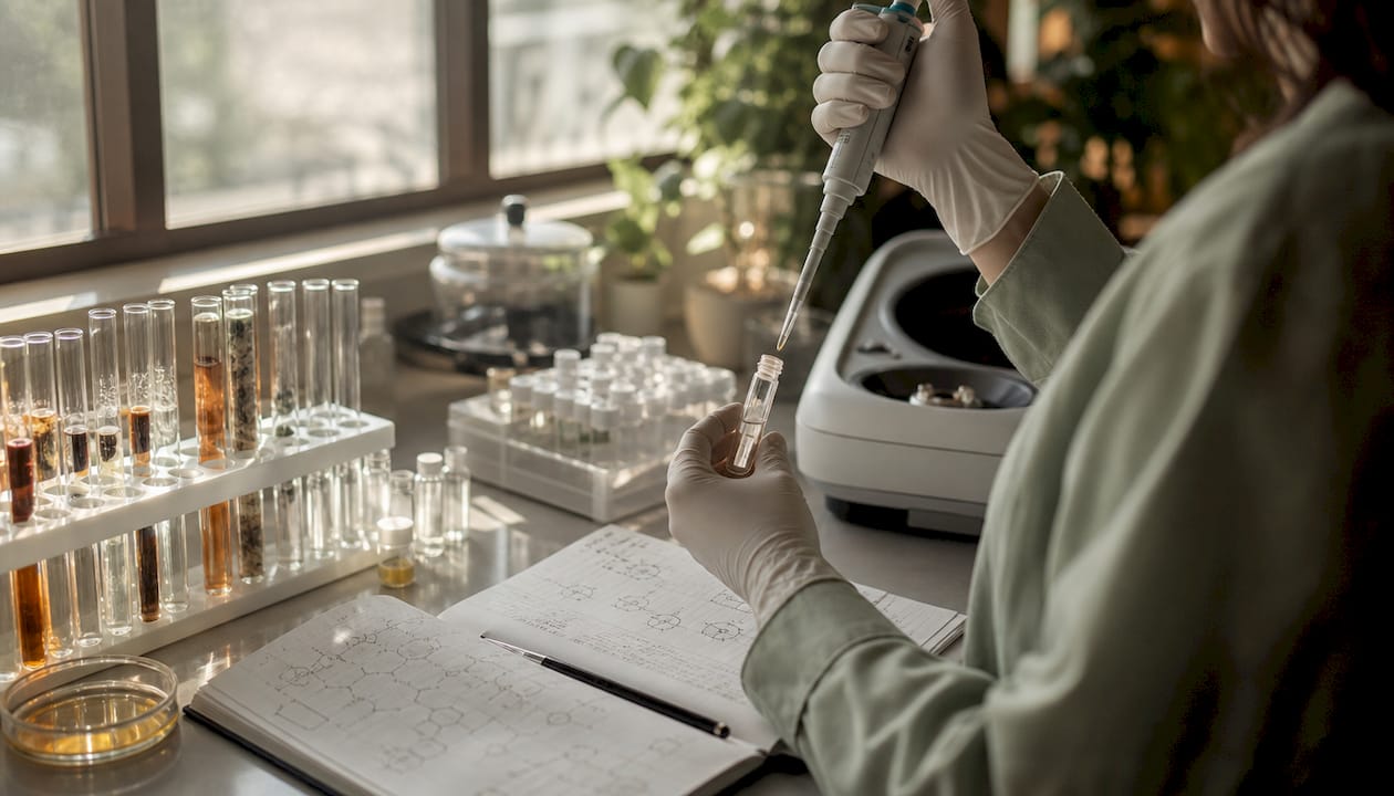 Lab scientist pipetting for collagen research