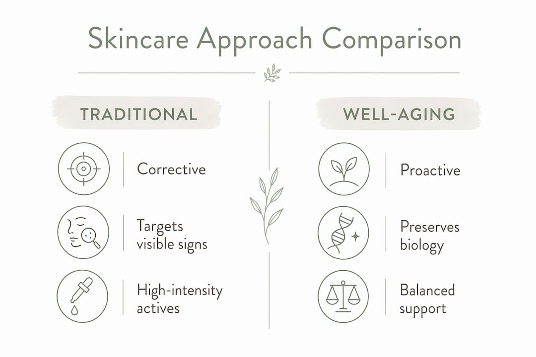 Infographic comparing traditional and well-aging skincare
