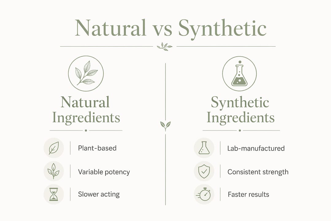 Infographic comparing natural and synthetic skincare ingredients