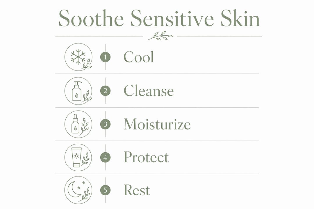 Infographic illustrating five steps to soothe sensitive skin