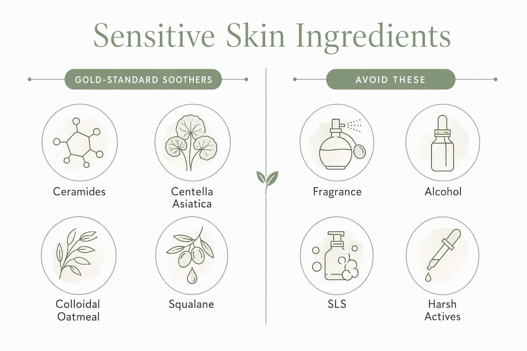 Infographic comparing skincare ingredient categories for sensitive skin