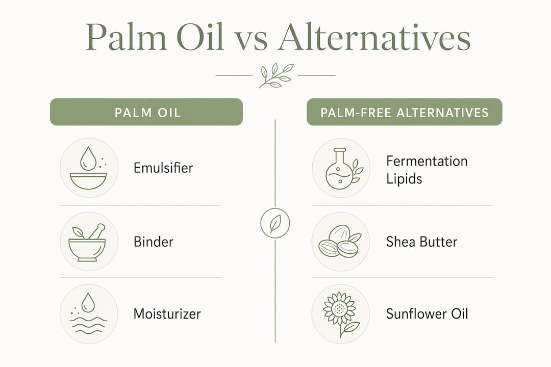 Infographic comparing palm oil and alternatives in cosmetics