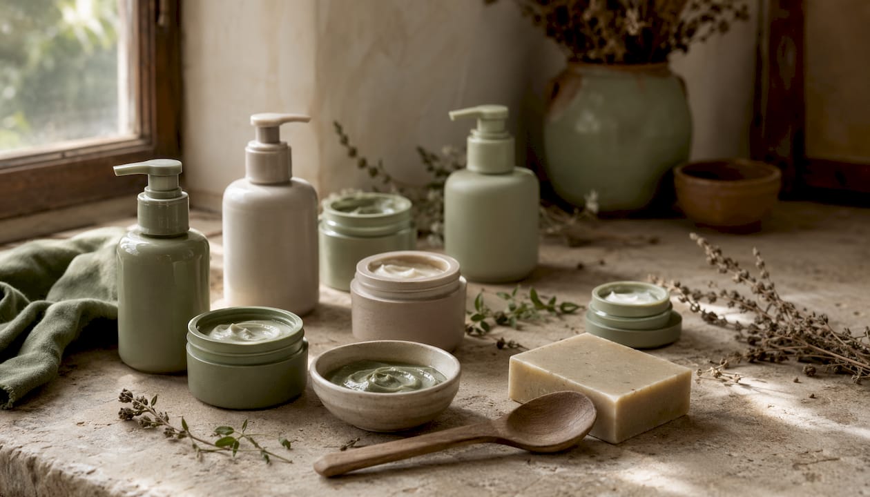 Top-down natural skincare product assortment