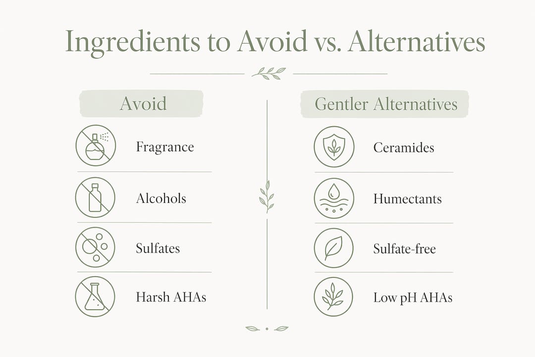 Infographic comparing irritant ingredients and gentle alternatives