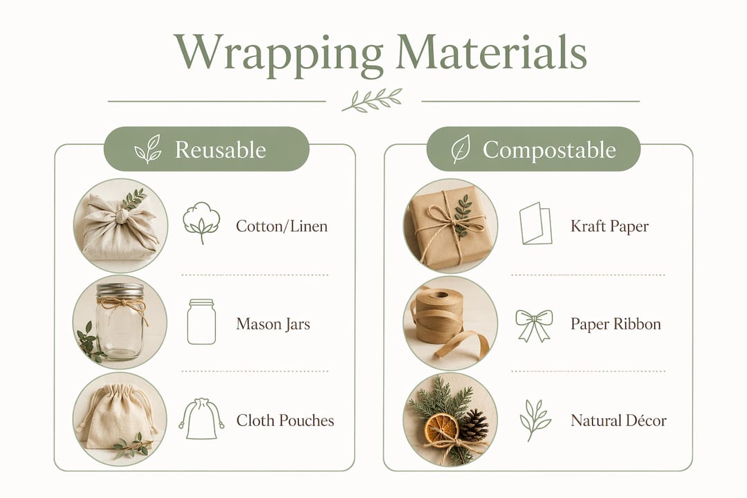 Infographic comparing reusable and compostable wrapping materials