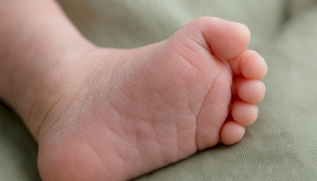 Close-up of delicate newborn baby's skin texture