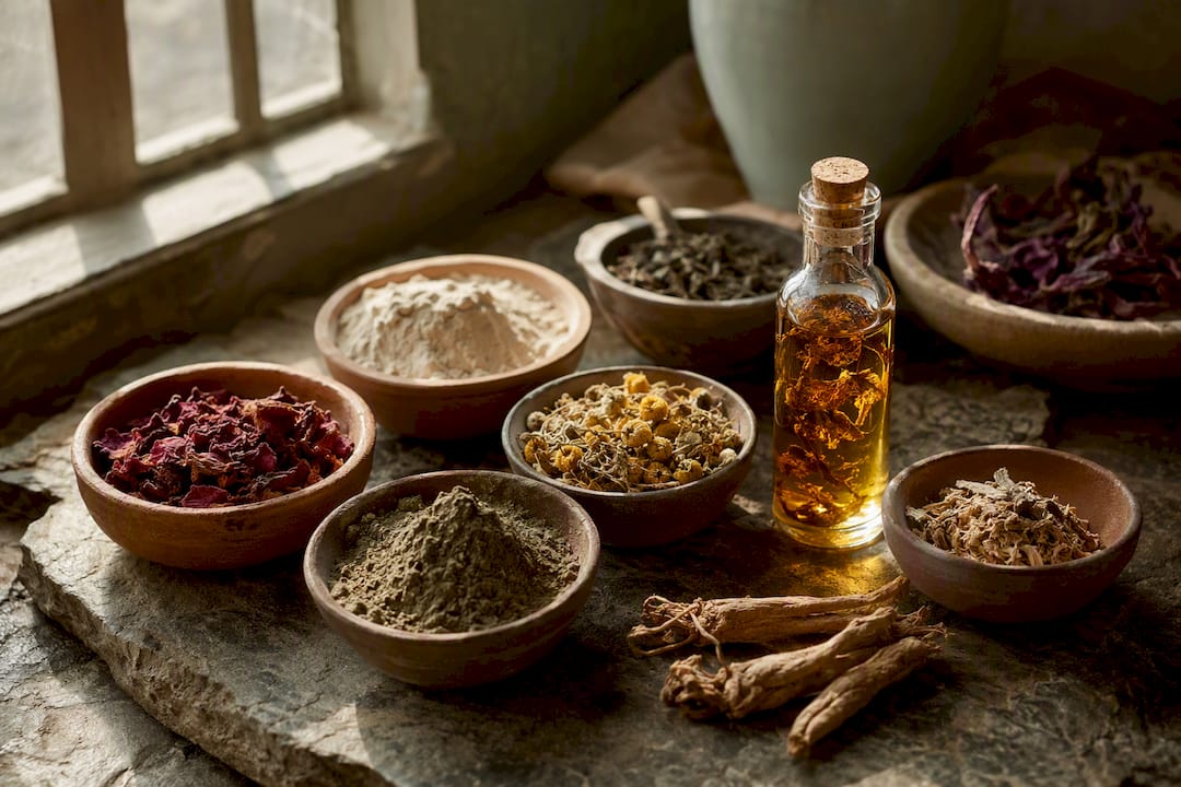 Close-up of natural skincare ingredient raw materials