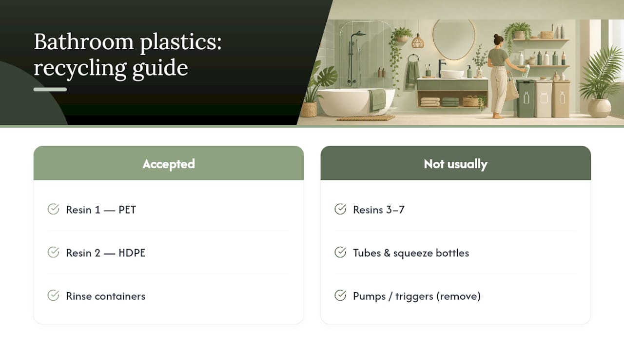 Diagram of bathroom plastic resin codes and recycling acceptance