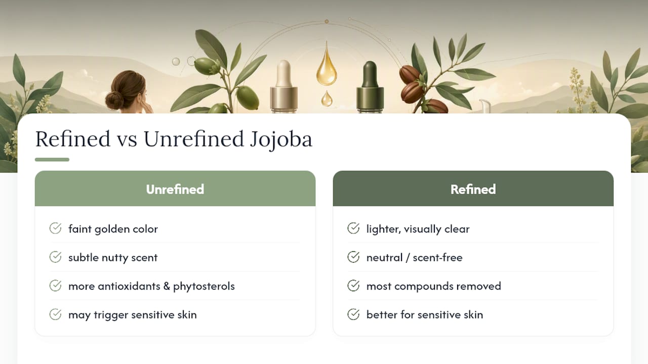 Refined and unrefined jojoba oil comparison