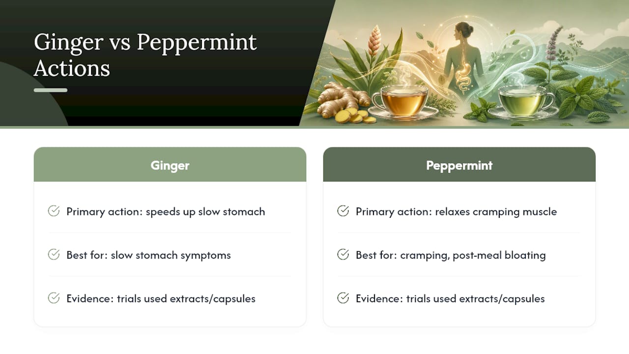 Ginger and peppermint digestive roles compared