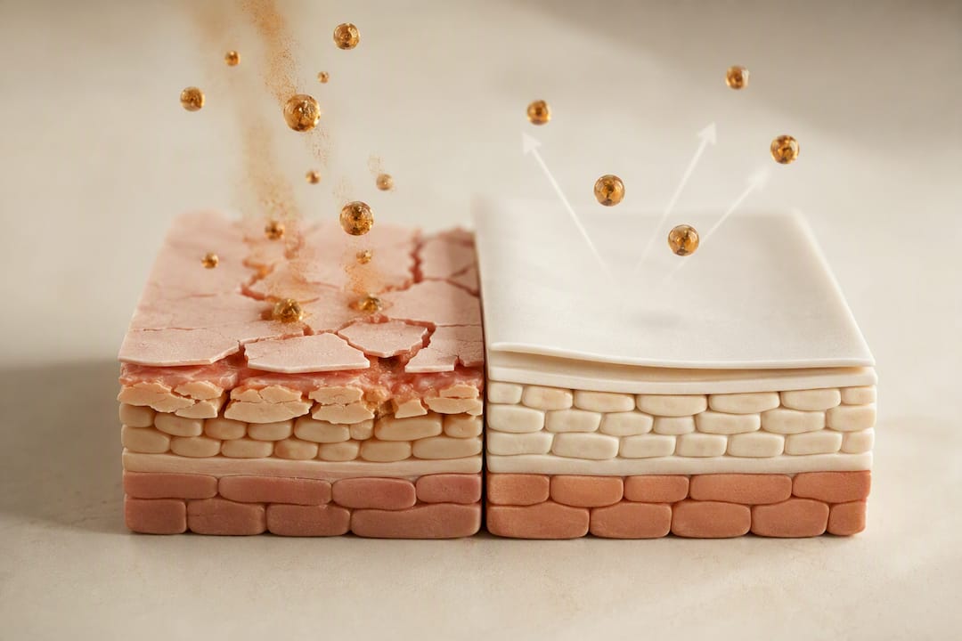 Illustration of compromised skin barrier and irritants