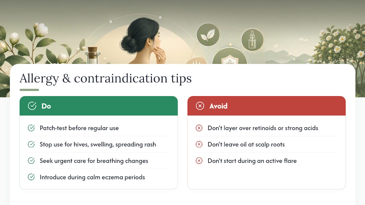 Can Camellia Oil Cause Allergic Reactions or Other Contraindications? — overview diagram