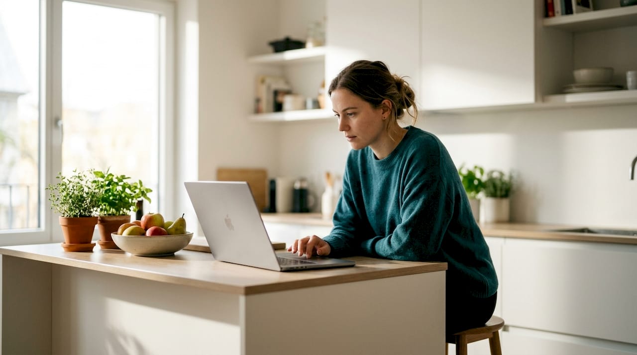 Woman interacting with digital product list on laptop