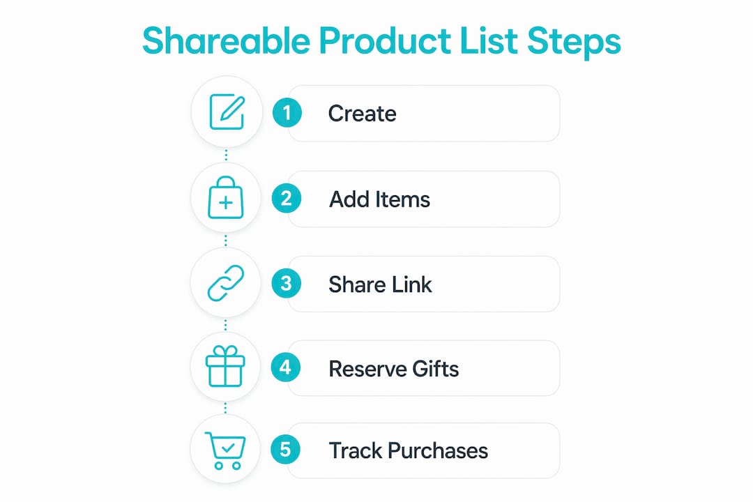 Infographic illustrating steps to use shareable product lists