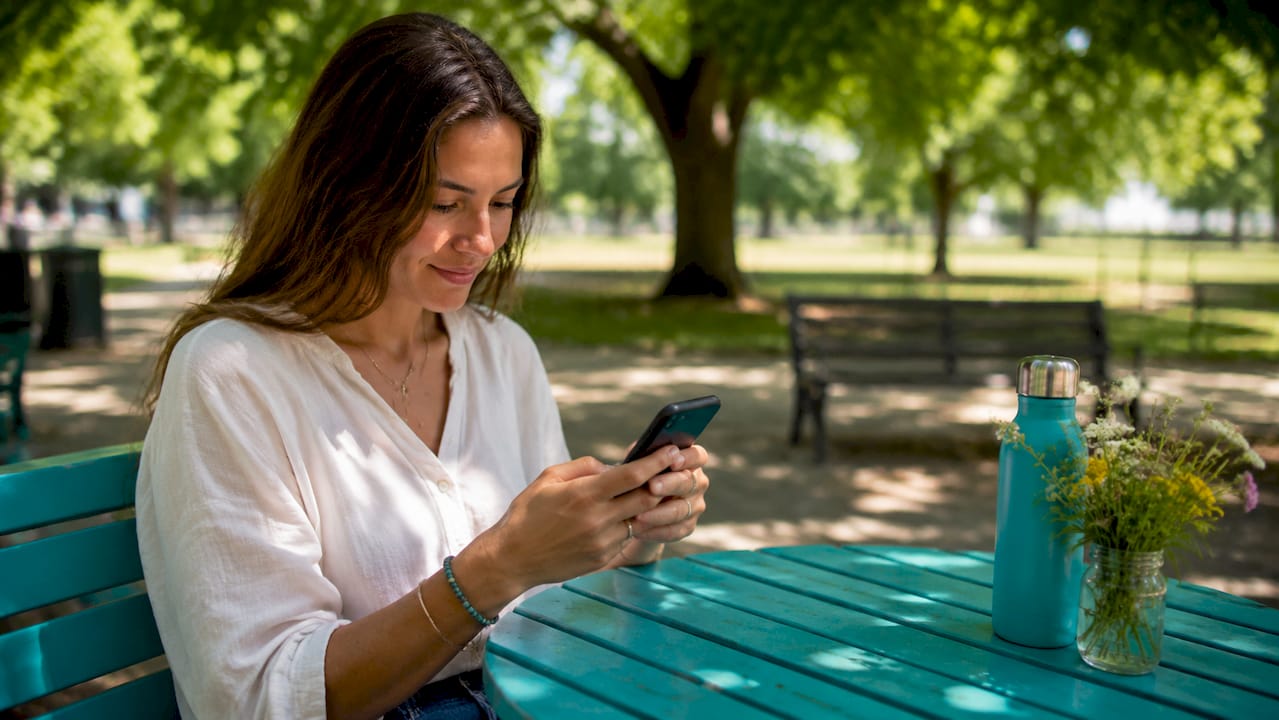 Woman using smartphone to check wishlist