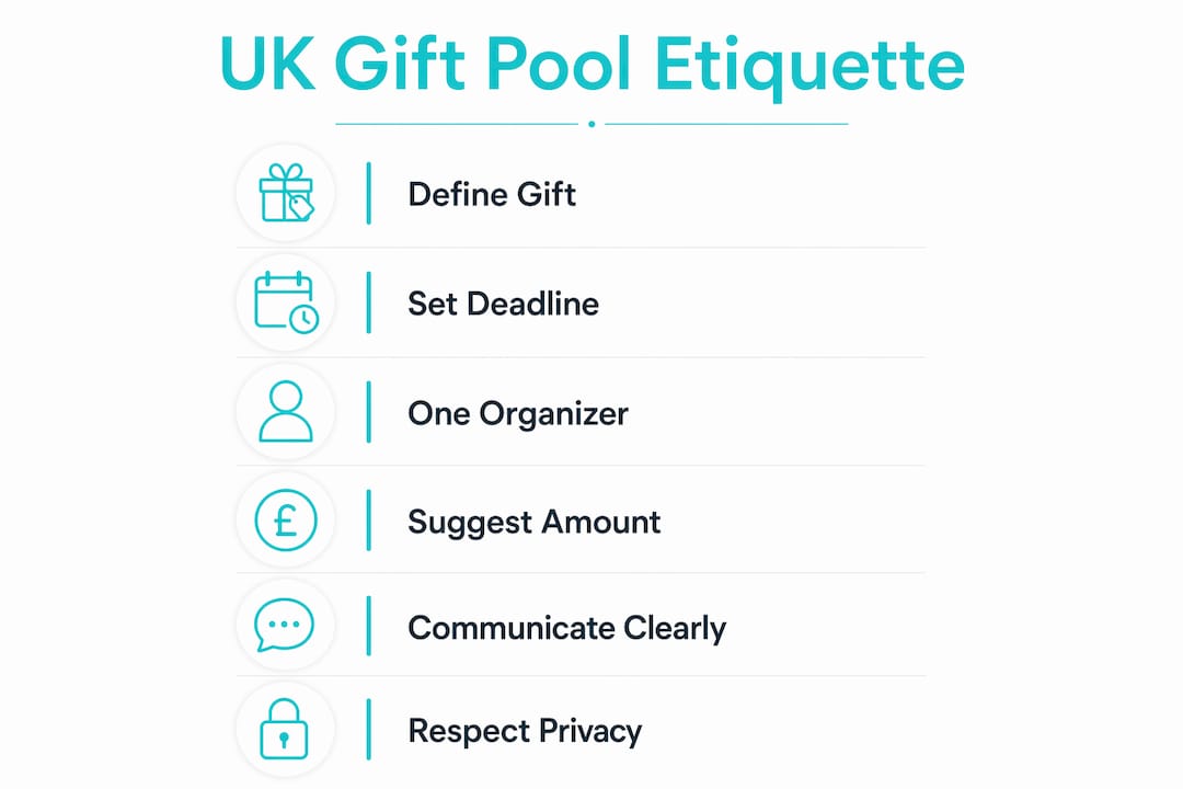 Infographic outlining UK friends gift pool etiquette steps