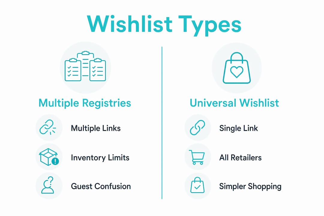 Infographic comparing universal wishlist and multiple registries