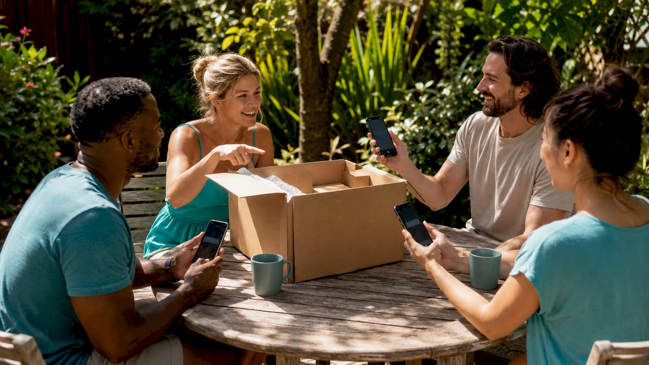 Guests coordinating group gifting on smartphones