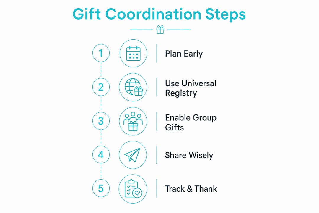 Infographic illustrating five steps for coordinating wedding gifts effectively
