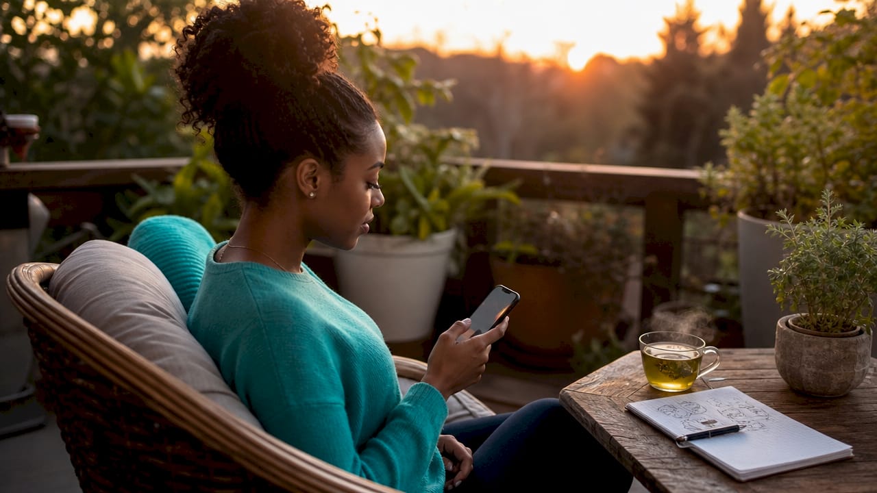 Woman scrolling wishlist deals on smartphone