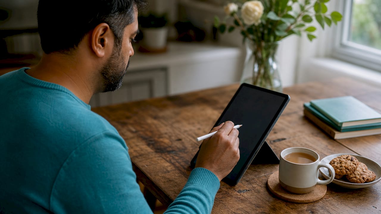 Man checking wishlist price alert on tablet