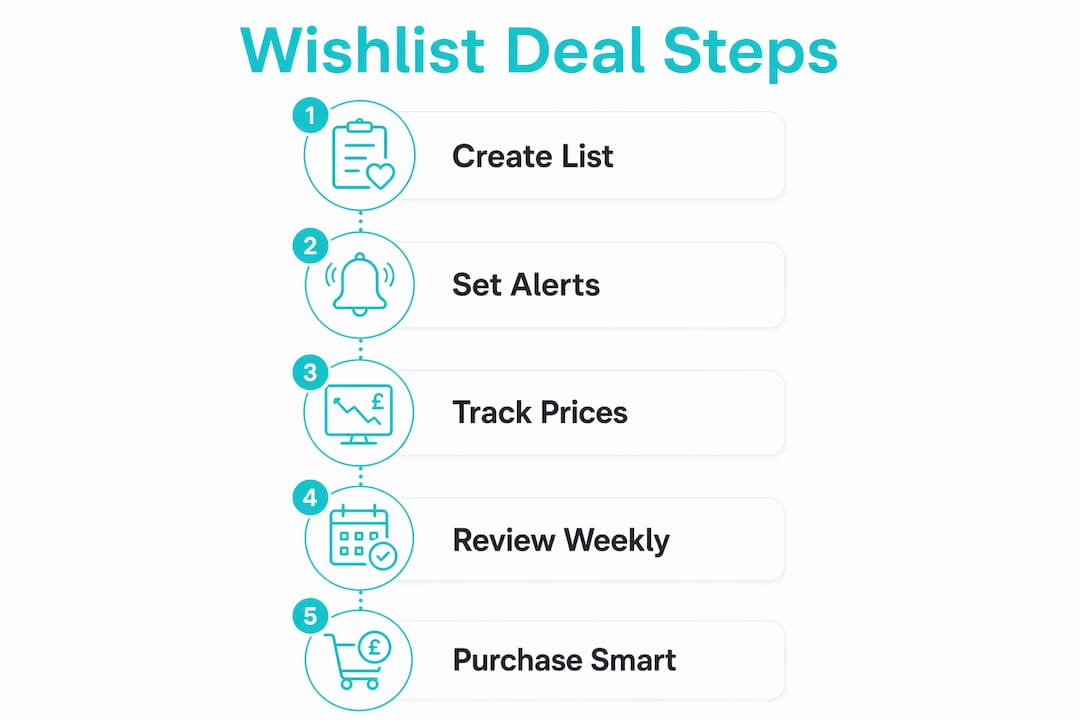 Infographic illustrating wishlist deal-finding steps