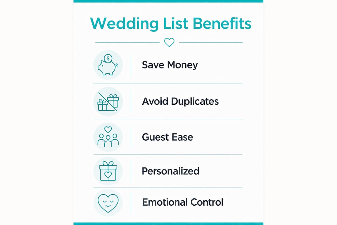 Infographic highlighting wedding list benefits