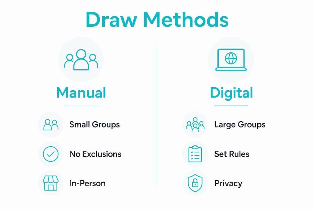 Infographic comparing manual and digital Secret Santa draws