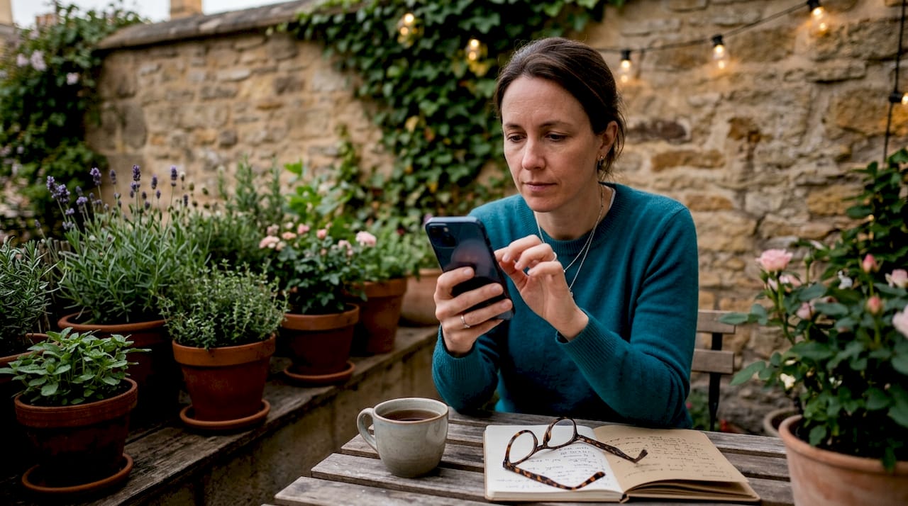 Woman using smartphone to browse shared gift list