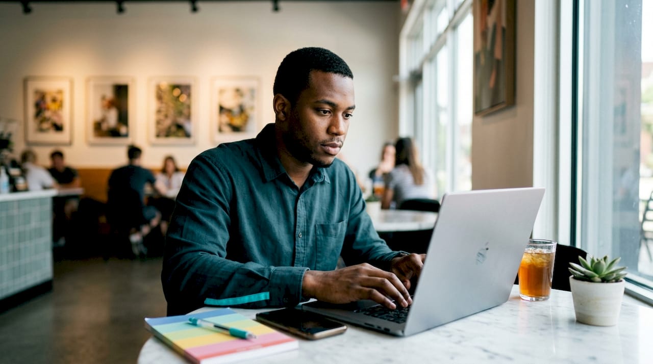 Man typing on laptop to buy gift online