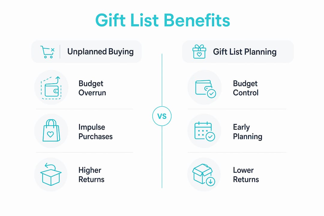 Infographic comparing unplanned buying and gift list planning benefits